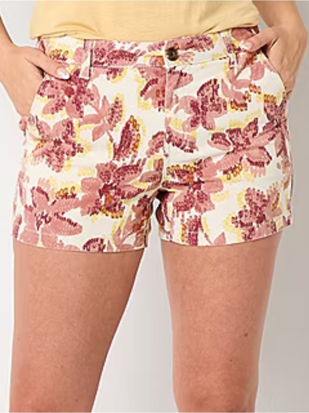 A.N.A. NWT Cream Floral Print Shorts w/Pink and Yellow Accents Size 14